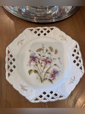 Vintage Floral Reticulated Porcelain Bowl Cottagecore Dish